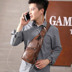 Leather Crossbody USB Charging Chest Travel Bag - Koyers