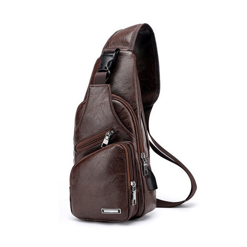 Leather Crossbody USB Charging Chest Travel Bag - Koyers