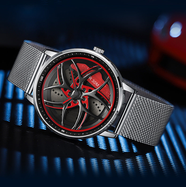 Wheel Series Rotating Men’s Quartz Watch – Stylish Waterproof Timepiece with Metal, Leather, or Steel Strap Options