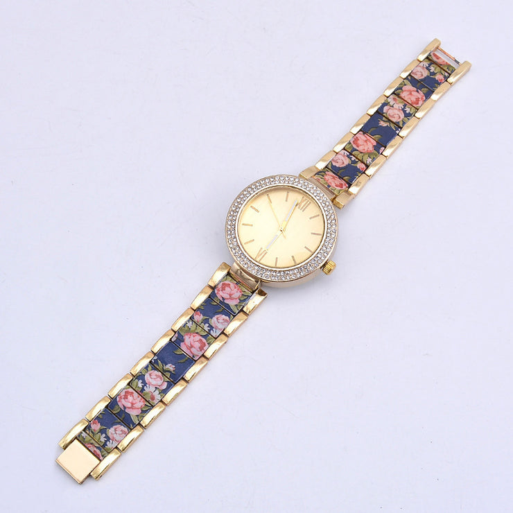 Fashion Printed Steel Women’s Watch – Elegant Diamond Accent Wristwatch