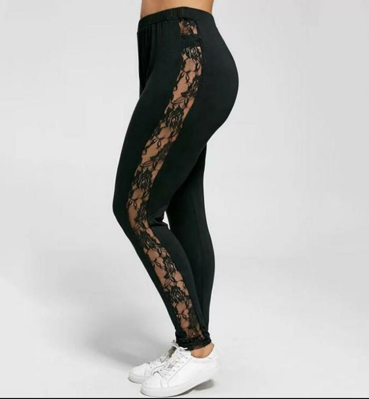 Full Length Soft Mesh Hollow Out Lace Leggings - Koyers