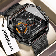 Multifunctional Waterproof Luminous Men’s Watch – Stylish Metal Mesh Belt Timepiece with Bold National Design
