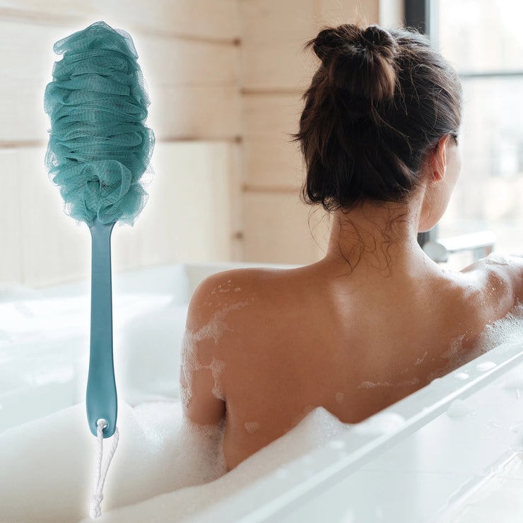 Long Handle Bath Shower Brush – Soft Mesh Back Scrubber for Gentle Exfoliation