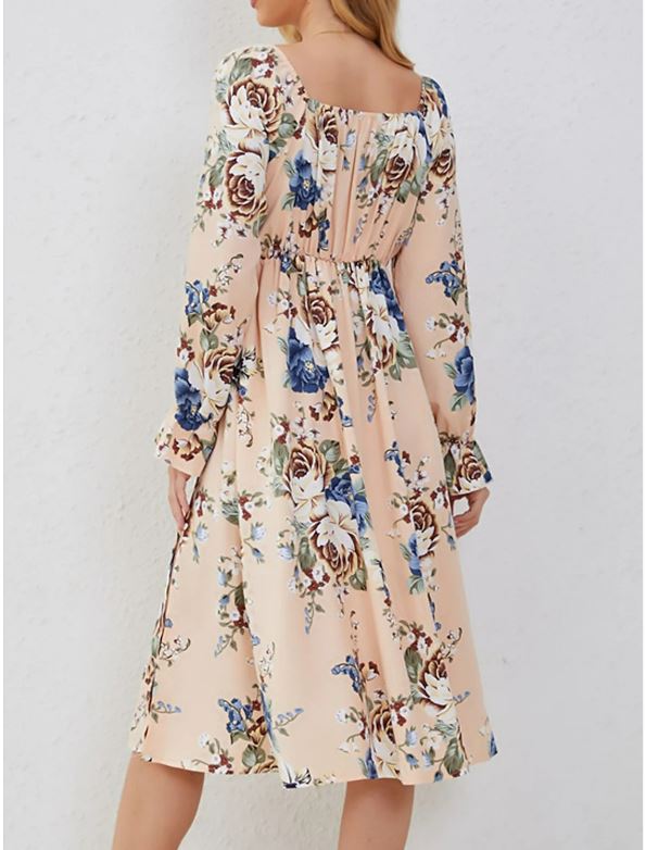 Women's Floral Flare Split Thigh Midi Dress - Koyers