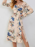 Women's Floral Flare Split Thigh Midi Dress - Koyers