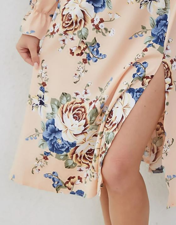 Women's Floral Flare Split Thigh Midi Dress - Koyers