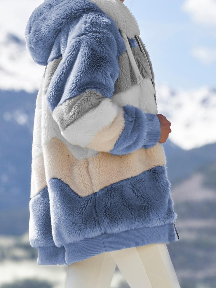 Fashionable Patchwork Plush Comfy Hooded Jacket - Koyers
