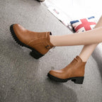 Vintage Square Heeled Leather Ankle Boots - Koyers