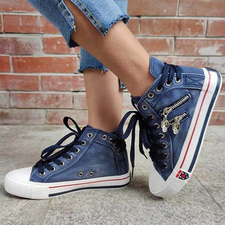 Women’s Denim High-Top Back Lace-Up Canvas Sneakers - Koyers