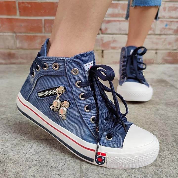 Women’s Denim High-Top Back Lace-Up Canvas Sneakers - Koyers