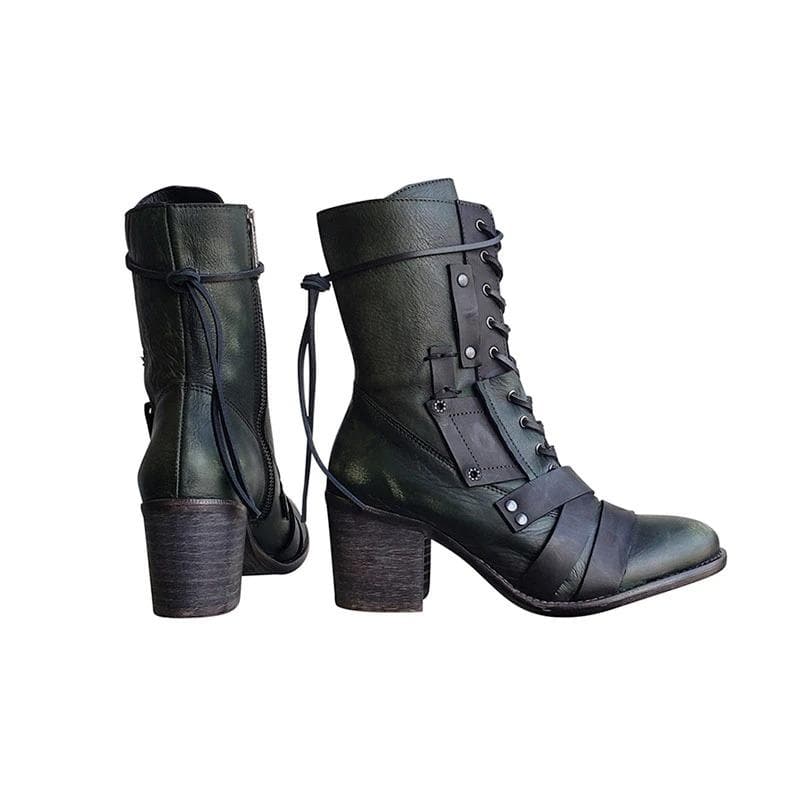 Retro Comfy Chunky Heel Lace-up Boots - Koyers