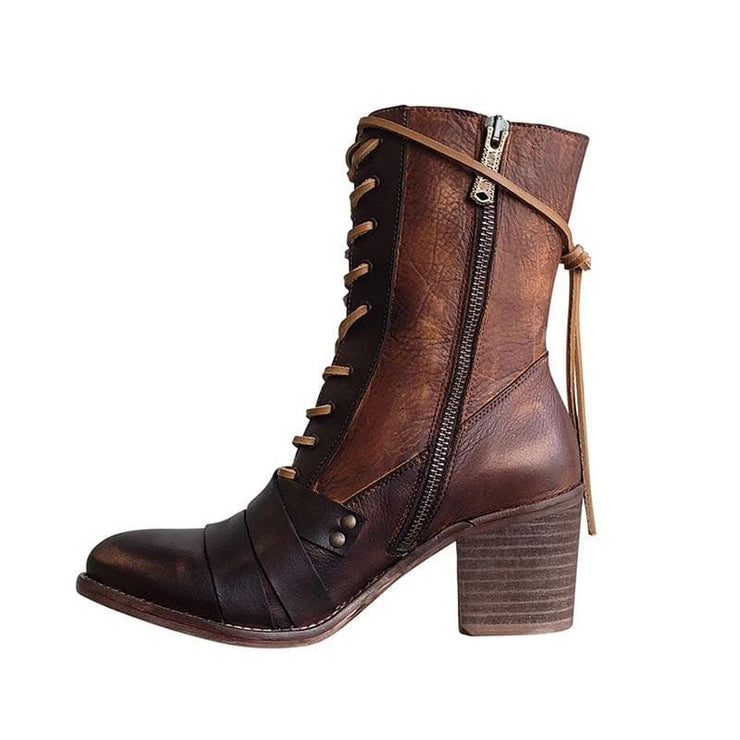 Retro Comfy Chunky Heel Lace-up Boots - Koyers