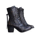 Retro Comfy Chunky Heel Lace-up Boots - Koyers