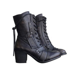 Retro Comfy Chunky Heel Lace-up Boots - Koyers