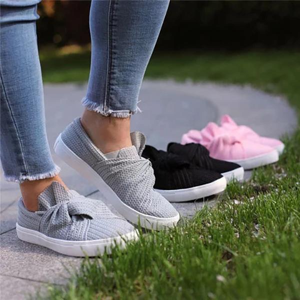 Women Knitted Twist Slip On Loafers - Koyers