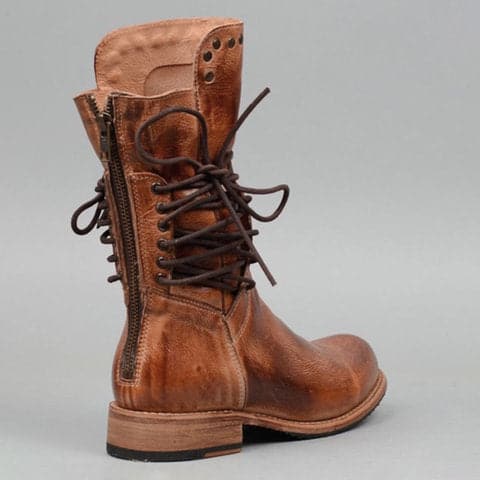 Back Zipper Vintage Boots Lace-Up Mid-calf Boots - Koyers