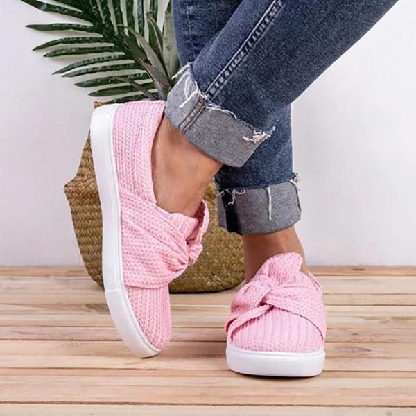 Women Knitted Twist Slip On Loafers - Koyers