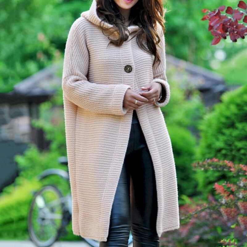 Fashionable Knitted Long Hooded Cardigan - Koyers
