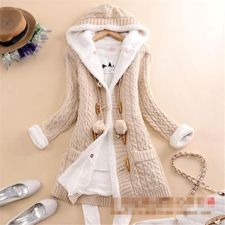 Casual Knit Button Warm Hooded Cardigan - Koyers