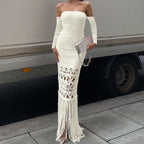 Elegant Knitted Bodycon Tassel Maxi Dress - Koyers