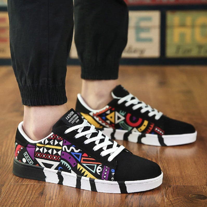 Casual Print Graffiti Canvas Multicolor Men Sneakers - Koyers