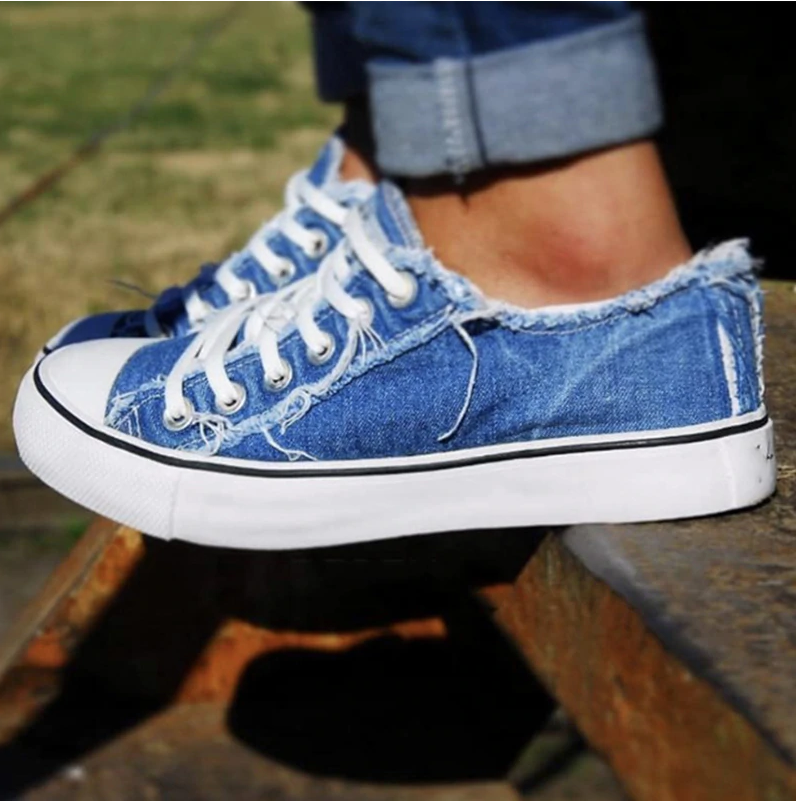 Comfy Flat Heel Lace-up Denim Canvas Shoes - Koyers