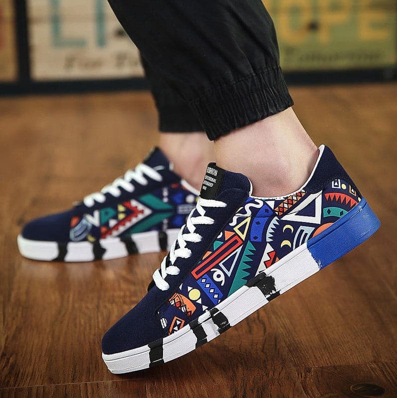 Casual Print Graffiti Canvas Multicolor Men Sneakers - Koyers