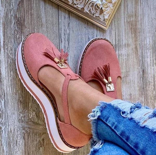 Women's Tassel Round Toe Flat Heel Pumps - Koyers