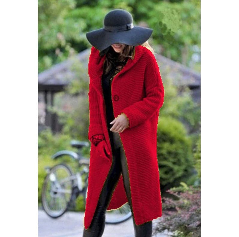 Fashionable Knitted Long Hooded Cardigan - Koyers