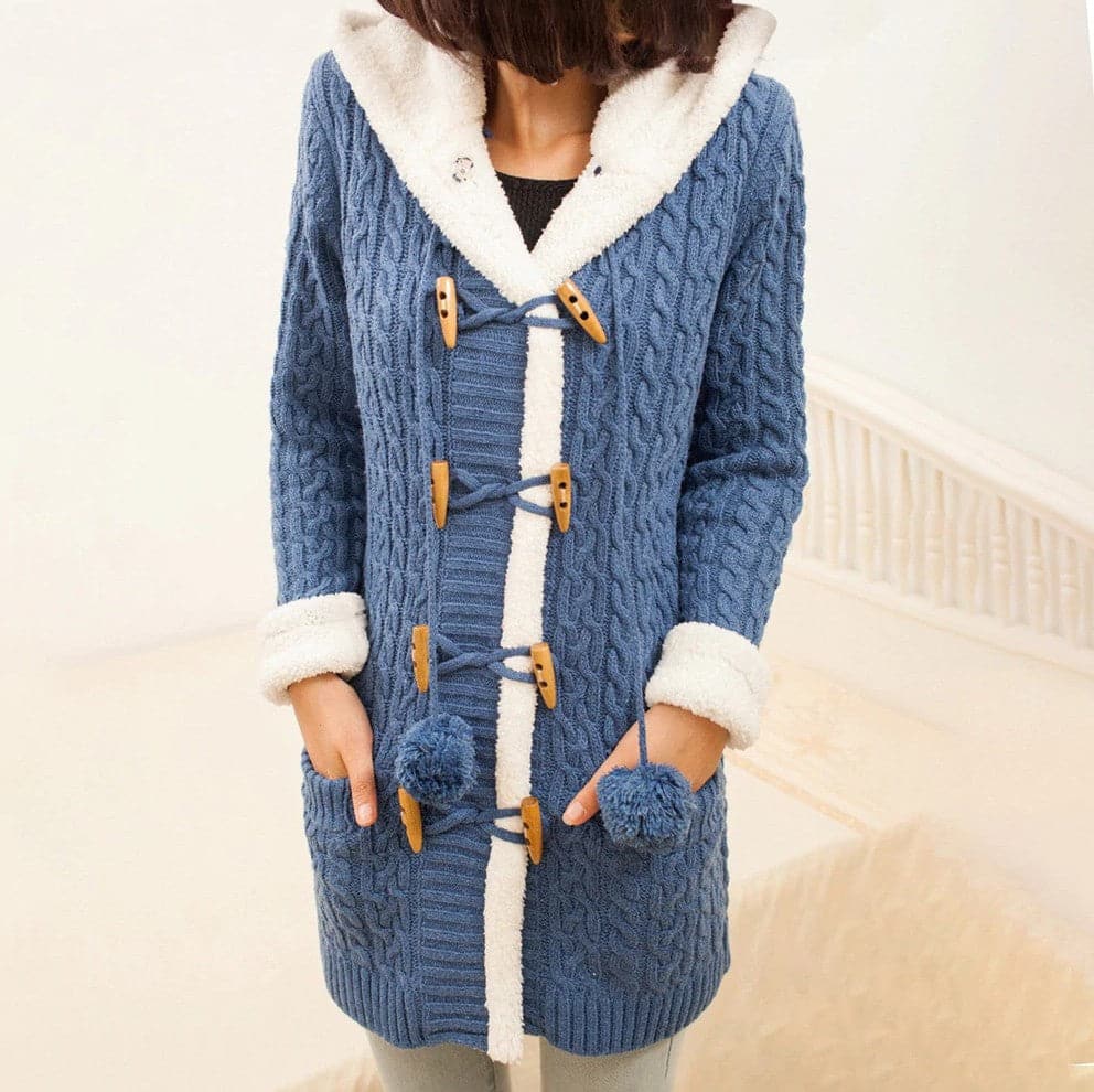Casual Knit Button Warm Hooded Cardigan - Koyers