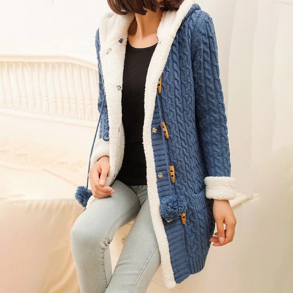 Casual Knit Button Warm Hooded Cardigan - Koyers