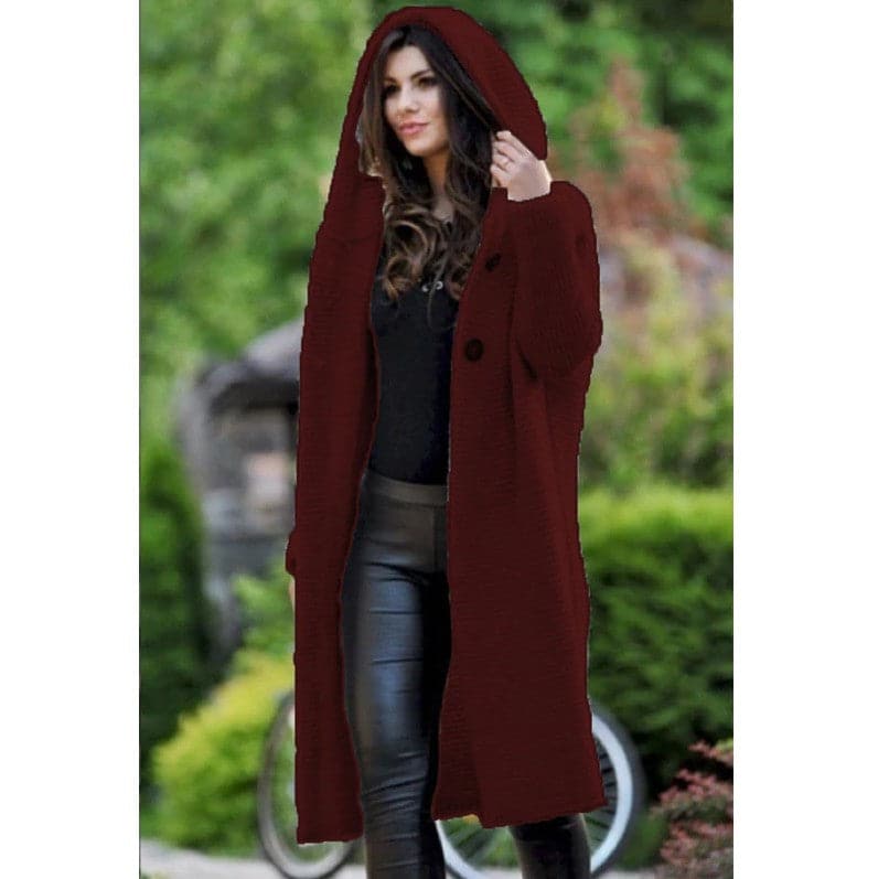 Fashionable Knitted Long Hooded Cardigan - Koyers