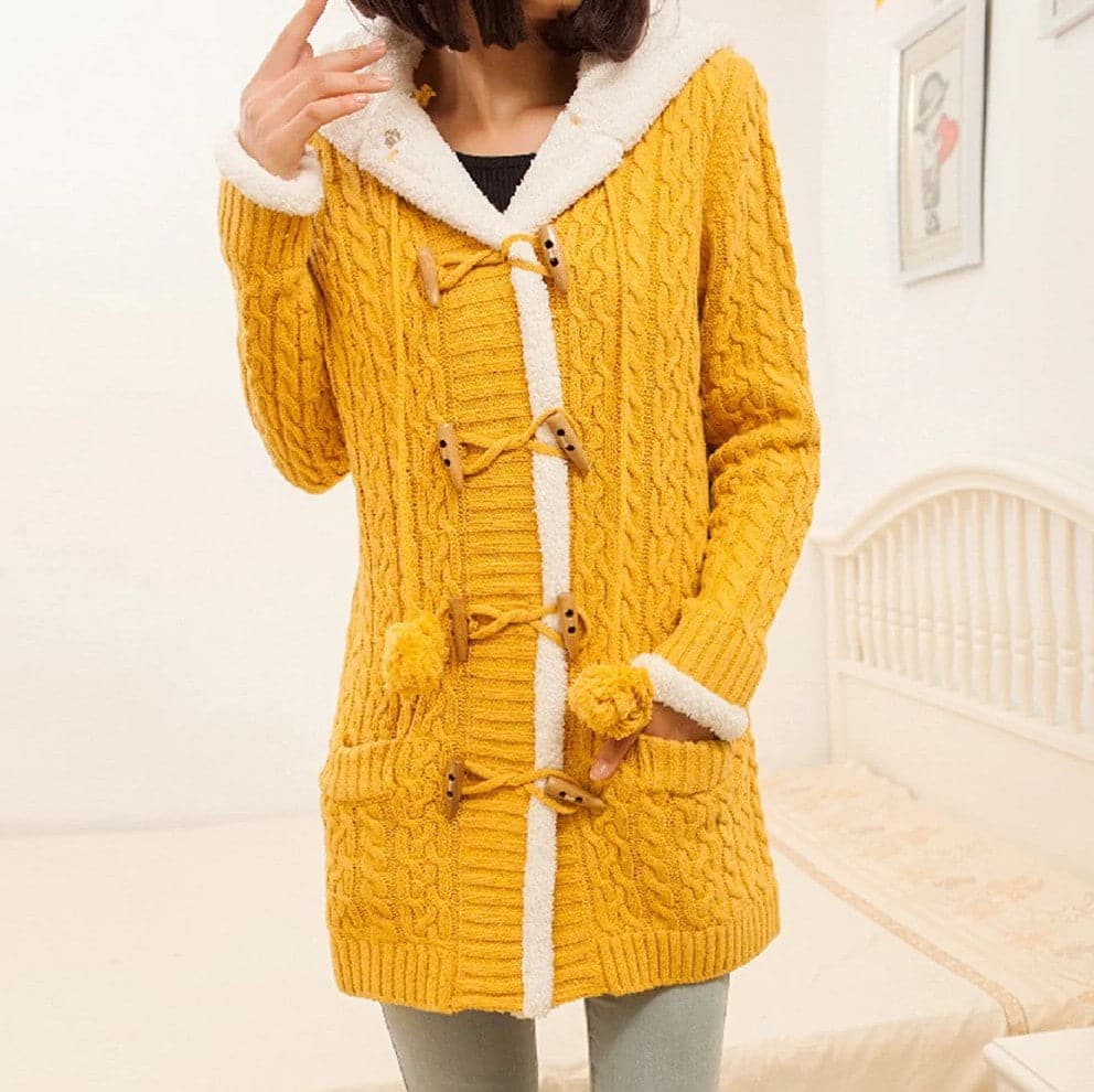 Casual Knit Button Warm Hooded Cardigan - Koyers