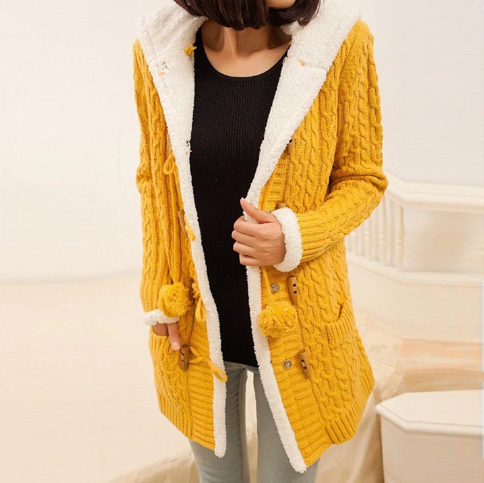 Casual Knit Button Warm Hooded Cardigan - Koyers