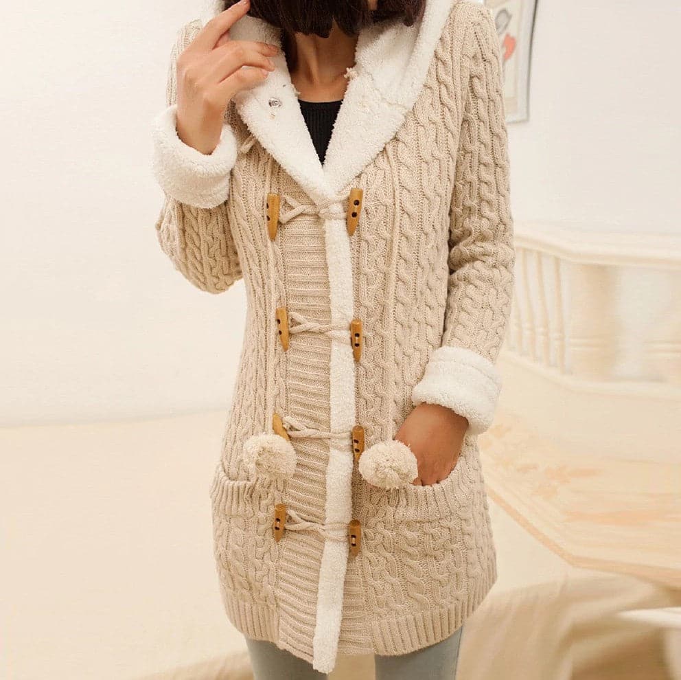 Casual Knit Button Warm Hooded Cardigan - Koyers