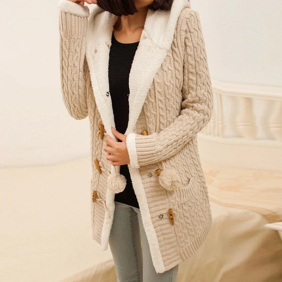 Casual Knit Button Warm Hooded Cardigan - Koyers