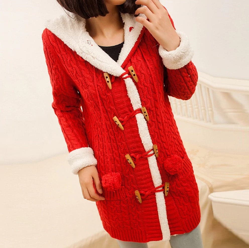 Casual Knit Button Warm Hooded Cardigan - Koyers
