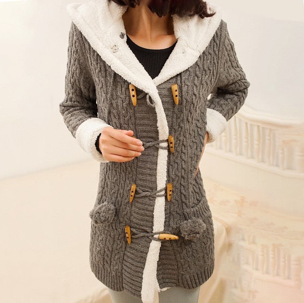 Casual Knit Button Warm Hooded Cardigan - Koyers