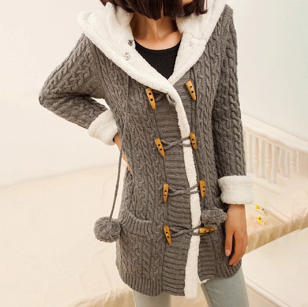 Casual Knit Button Warm Hooded Cardigan - Koyers
