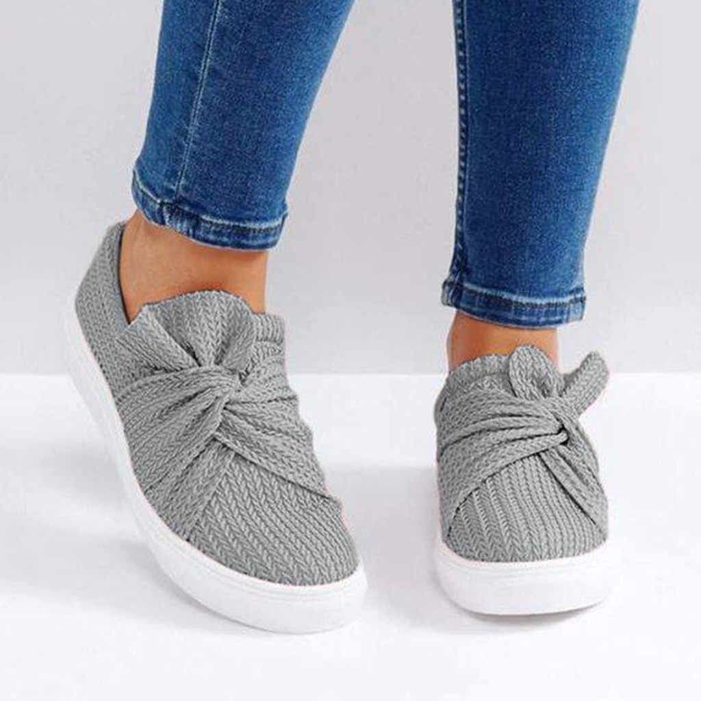 Women Knitted Twist Slip On Loafers - Koyers