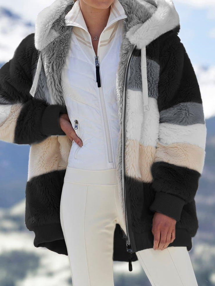 Fashionable Patchwork Plush Comfy Hooded Jacket - Koyers