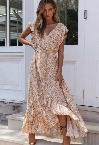 Lovely Floral Print Maxi Dress - Koyers