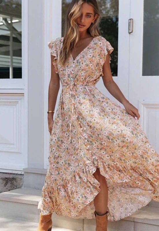Lovely Floral Print Maxi Dress - Koyers
