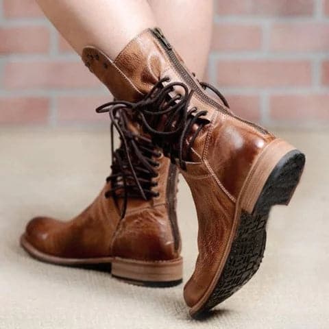 Back Zipper Vintage Boots Lace-Up Mid-calf Boots - Koyers