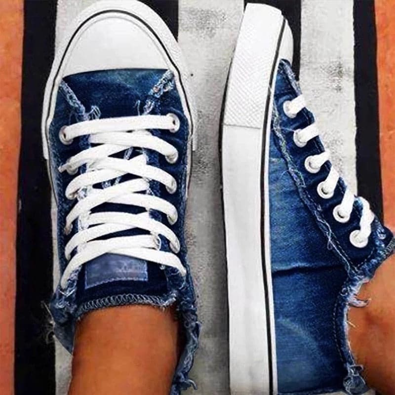 Comfy Flat Heel Lace-up Denim Canvas Shoes - Koyers