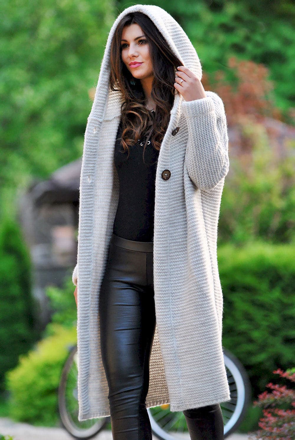 Fashionable Knitted Long Hooded Cardigan - Koyers