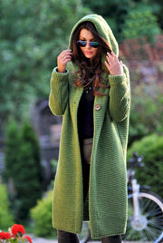 Fashionable Knitted Long Hooded Cardigan - Koyers
