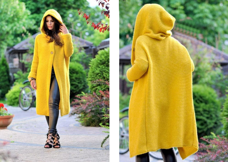 Fashionable Knitted Long Hooded Cardigan - Koyers