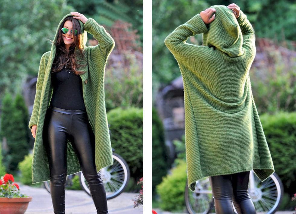 Fashionable Knitted Long Hooded Cardigan - Koyers