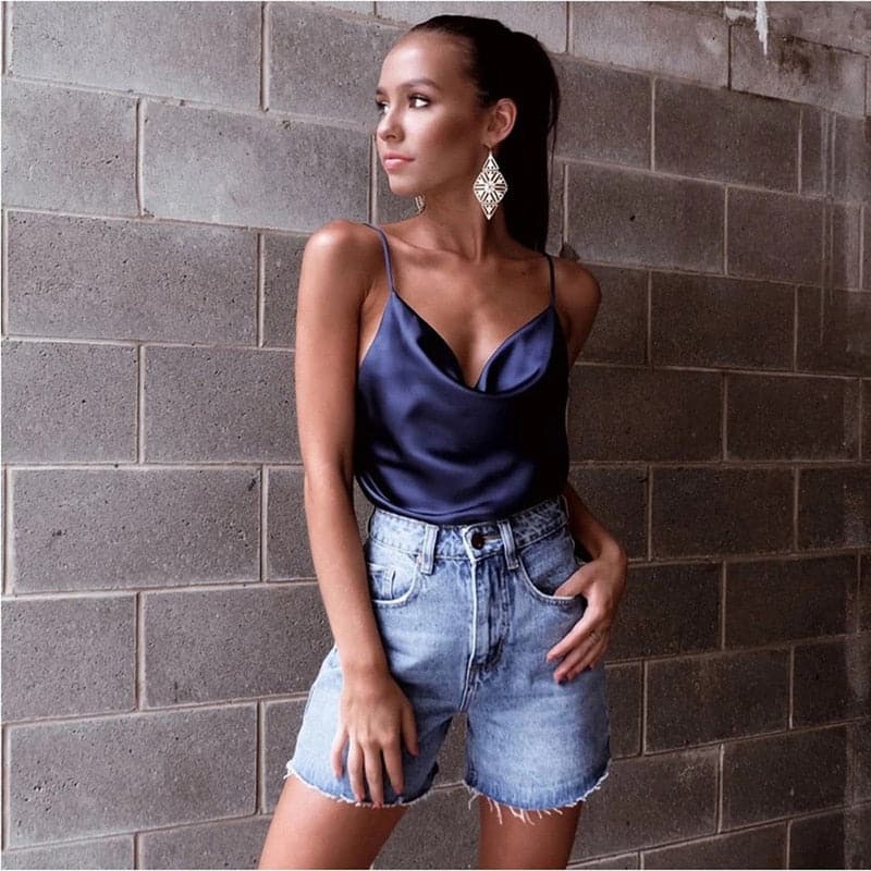 Backless V-Neck Satin Camisole - Koyers